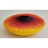 Wet-felted flat-topped vessel in yellow, red and black