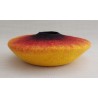 Wet-felted flat-topped vessel in yellow, red and black