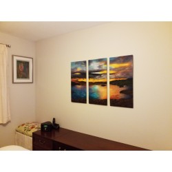 Sunset Over the Lake - a wet-felted "painting" in 3 panels